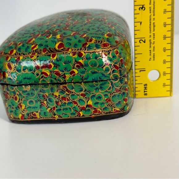 Vintage Hand-painted Paper Mache Trinket Box India Green Floral - Picture 9 of 10